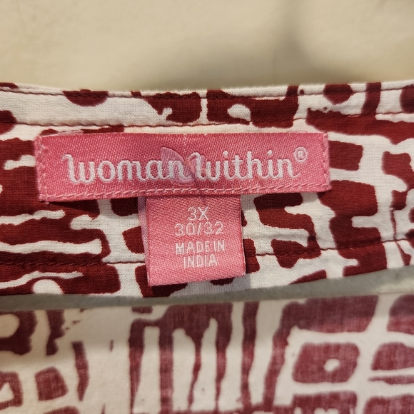 Women Within Chic Red and White Geometric Short Sleeves Maxi Dress Plus Size 3x - Picture 2 of 11